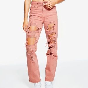 salmon pink aeropostale 90s baggy high rise jeans size 4